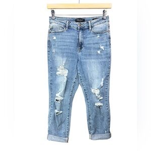 Judy Blue Boyfriend Fit Distressed High Rise Cropped Jeans Womens 7/28